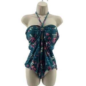 ModCloth Floral One Piece Halter Swimsuit Womens Size Large